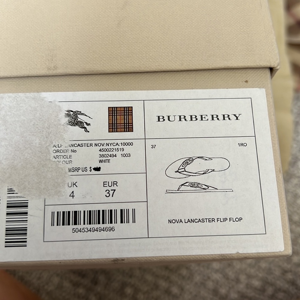 Burberry Lancaster Nova Flip Flop Sandals Shoes Slides 37 White Tan Classic - Picture 11 of 13